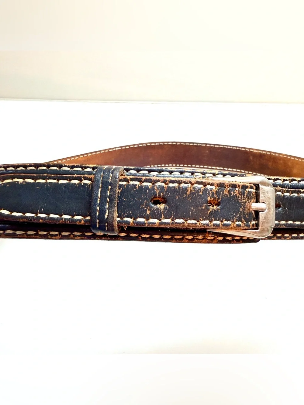 Vintage Circle Y Leather Western Belt 36 Black Floral Hand Tooled Distressed